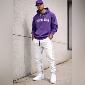 🔥 True Religion Big T Jogger – Optic White/Gloxinia –Size M – NWT – $139 Retail